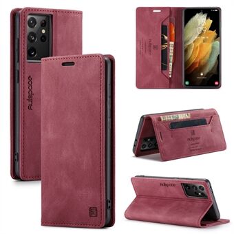 AUTSPACE A01 Series RFID Blocking Retro Matte Leather Case Wallet for Samsung Galaxy S21 Ultra 5G