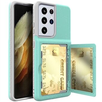 Hard PC+TPU Protective Cover with Card Holder and Hidden Mirror for Samsung Galaxy S21 Ultra 5G