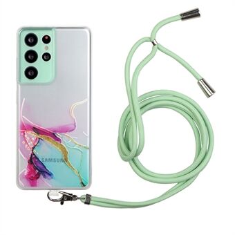Well-Protected Marble Pattern Soft TPU Case with Lanyard for Samsung Galaxy S21 Ultra 5G