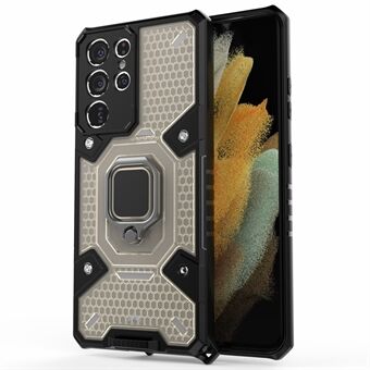 Kickstand Design PC+TPU Hybrid Phone Case Cover Shell Built-in Magnetic Holder for Samsung Galaxy S21 Ultra 5G