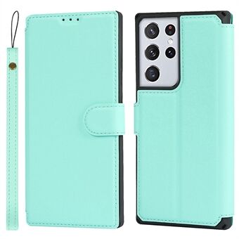 PU Leather Wallet Phone Cover with Wrist Strap for Samsung Galaxy S21 Ultra 5G
