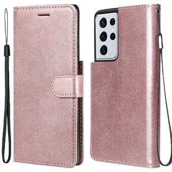 Well-protected PU Leather Wallet Design Phone Case Shell with Strap for Samsung Galaxy S21 Ultra 5G