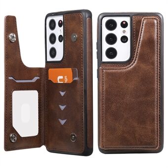 Kickstand Leather Coated Hybrid Phone Case Protector with Card Slot for Samsung Galaxy S21 Ultra 5G