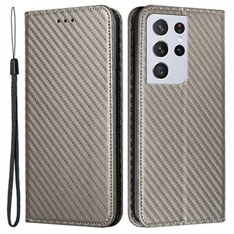 Carbon Fiber Texture Foldable Stand Shockproof Leather Wallet Case with Auto Closure Magnet for Samsung Galaxy S21 Ultra 5G
