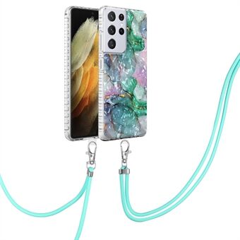 YB IMD Series-15 TPU Phone Case for Samsung Galaxy S21 Ultra 5G, 2.0mm IMD IML Airbag Protection Phone Shell with Long Lanyard - BK009