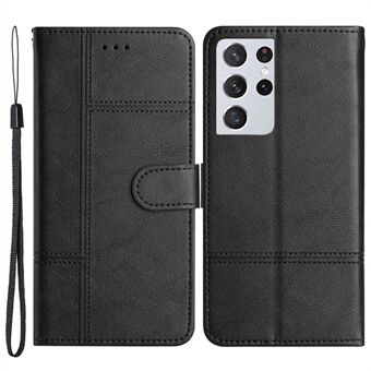 Cowhide Texture Phone Case for Samsung Galaxy S21 Ultra 5G, Sewing Line  Wallet Business Style PU Leather Folding Stand Flip Cover