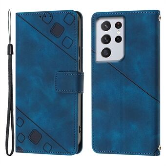 PT005 YB Imprinting Series-6 For Samsung Galaxy S21 Ultra 5G Skin Touch Phone Protective Shell Leather Stand Wallet Shockproof Case