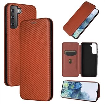 For Samsung Galaxy S21+ Leather Shell Carbon Fiber Auto-absorbed Card Holder Case