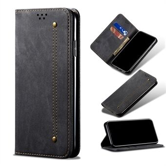 Vintage Style Wallet Stand for Samsung Galaxy S21+ Jeans Cloth Texture Leather Phone Cover - Black