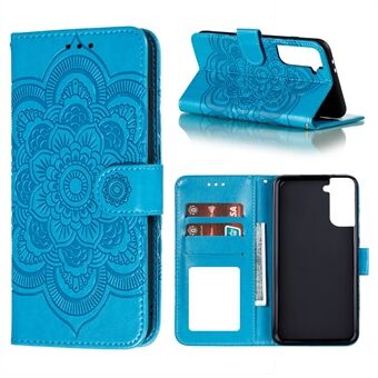 Imprint Mandala Flower Leather Protector Cover for Samsung Galaxy S21+ 5G Stand Case