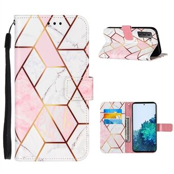Marble Pattern Splicing TPU + PU Leather Case with Stand for Samsung Galaxy S21+5G - Pink