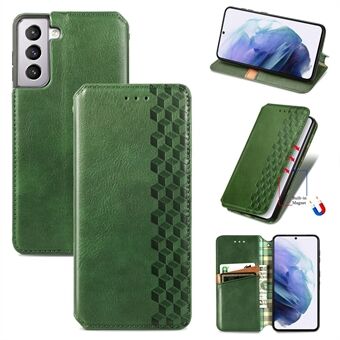 Fashionable Auto-absorbed Rhombus Texture PU Leather Wallet Phone Cover for Samsung Galaxy S21+ 5G