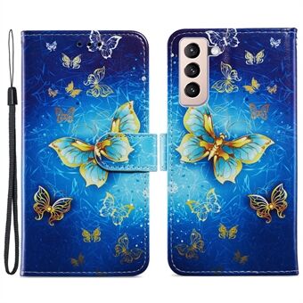 Anti-Scratch Shook-Proof Pattern Printing PU Leather Case with Wrist Strap Card Slots Cover for Samsung Galaxy S21+ 5G - Tri