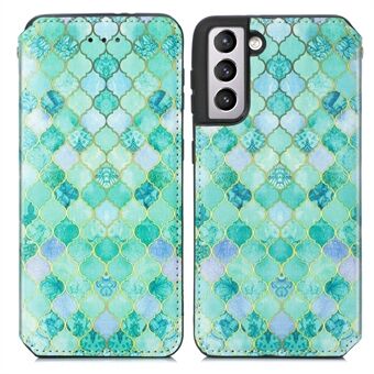 CASENEO 001 Series Stylish Scratch-Resistant Pattern Printing Leather Wallet Stand Phone Cover Shell for Samsung Galaxy S21+ 5G