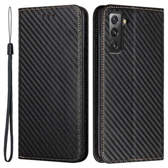 Carbon Fiber Texture Auto Closing Magnet Wallet Phone Shell Full Protection Leather Case with Foldable Stand for Samsung Galaxy S21+ 5G
