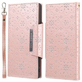 Detachable Leather Case Leaf Imprint Glitter Flower Design Magnetic Closure Phone Wallet Cover for Samsung Galaxy S21+ 5G