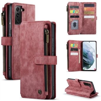 CASEME C30 Series for Samsung Galaxy S21+ 5G Zipper Pocket Wallet PU Leather Multiple Card Slots Stand Shockproof Phone Cover