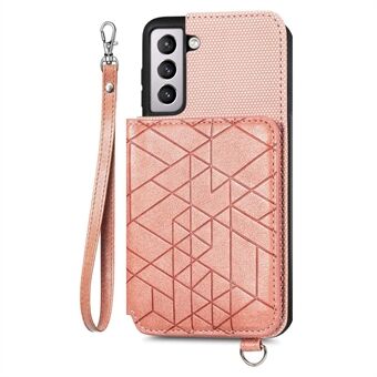 Geometry Imprinted PU Leather + TPU Case for Samsung Galaxy S21+ 5G, Kickstand Wallet Drop-proof Phone Cover with Hand Strap