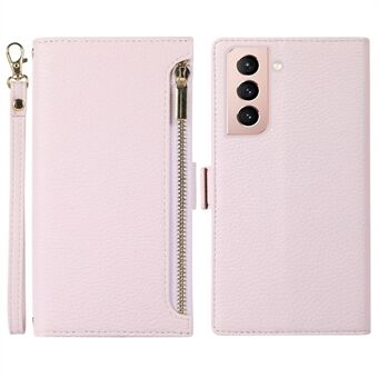 For Samsung Galaxy S21+ 5G Collision Resistant Litchi Texture Phone Case Zipper Pocket PU Leather Wallet with Strap