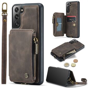 CASEME C20 Series for Samsung Galaxy S21+ 5G Shockproof RFID Blocking Zipper Pocket Phone Case Wallet Kickstand with Strap
