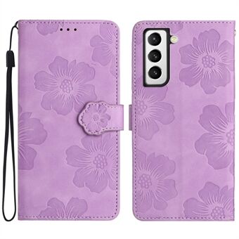 For Samsung Galaxy S21+ 5G Wallet Phone Cover PU Leather Shell Stand Flowers Imprinted Phone Case