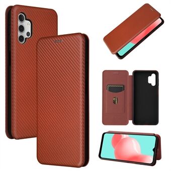 Carbon Fiber Leather Auto-absorbed Case with Card Holder for Samsung Galaxy A32 5G