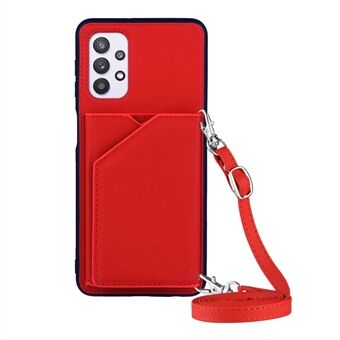 Stand Card Holder Glossy Leather TPU Case for Samsung Galaxy A32 5G/M32 5G with Shoulder Strap