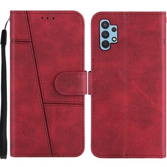 Concise Leather Phone Cover Stand Case with Wallet and Strap for Samsung Galaxy A32 5G