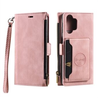 Multi-Function Zipper Wallet Cash Pocket Leather Kickstand Case with Wrist Strap for Samsung Galaxy A32 5G/M32 5G