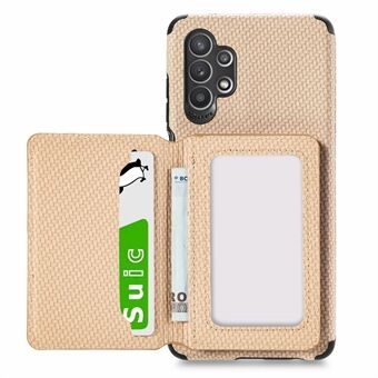 Carbon Fiber Texture RFID Blocking Technology Durable Anti-Drop Built-in Magnet Wallet Kickstand Leather Coated Phone Case for Samsung Galaxy A32 5G / M32 5G