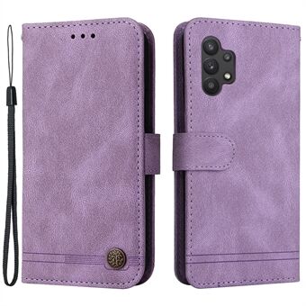 Fashionable Design Tree Pattern Metal Button Flip Phone Case PU Leather Wallet Stand Cover for Samsung Galaxy A32 5G / M32 5G