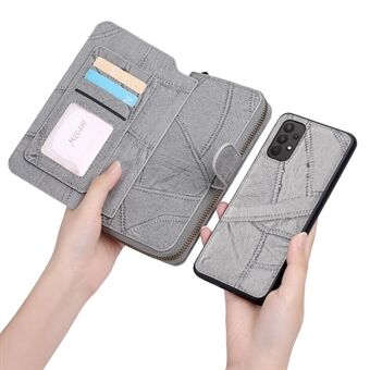 MEGSHI 004 Series PU Leather Zipper Wallet Case Detachable Change Coin Pocket Stand Flip Cover with Strap for Samsung Galaxy A32 5G