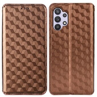 Stand Wallet Case Imprinting 3D Rhombus Pattern Magnetic Auto Closure Leather Phone Cover for Samsung Galaxy A32 5G/M32 5G