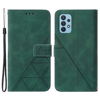 Imprinting Lines PU Leather Wallet Phone Case Stand Magnetic Flip Cover with Strap for Samsung Galaxy A32 5G