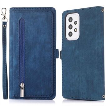 For Samsung Galaxy A32 5G / M32 5G Bump Proof PU Leather Wallet Case Multi-Functional 9 Card Slots Stand Protective Cover with Zipper Pocket and Wrist Strap