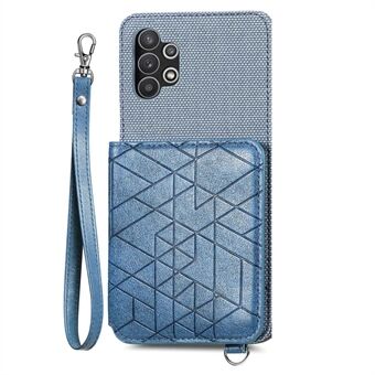 Kickstand Phone Cover for Samsung Galaxy A32 5G / M32 5G, PU Leather Coated TPU Geometry Imprinted Wallet Case with Hand Strap