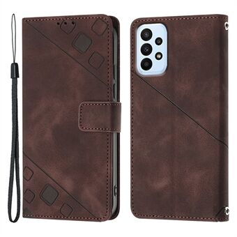 For Samsung Galaxy A32 5G / M32 5G PT005 YB Imprinting Series-6 Cell Phone Case Skin Touch Leather Stand Wallet Phone Cover