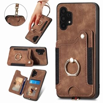 For Samsung Galaxy A32 5G / M32 5G Ring Kickstand Phone Cover RFID Blocking Card Holder PU Leather+PC+TPU Case