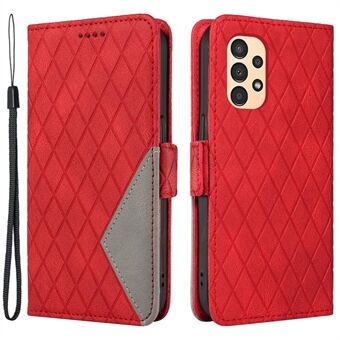 For Samsung Galaxy A32 5G / M32 5G Color Splicing Rhombus Imprinted Smart Phone Cover Leather Stand Wallet Case
