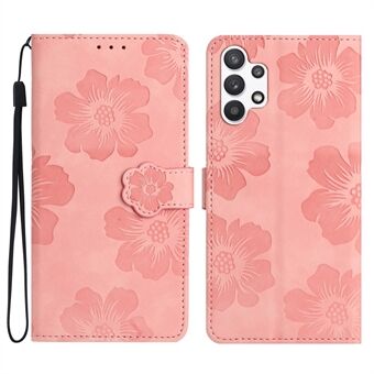 For Samsung Galaxy A32 5G / M32 5G PU Leather Wallet Cover Flowers Imprint Phone Case with Stand