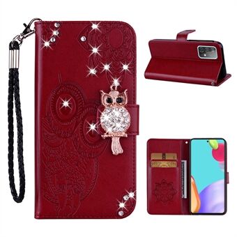 Owl Imprint Rhinestone Decor Wallet Leather Cover for Samsung Galaxy A52 4G/5G / A52s 5G Stand Shell