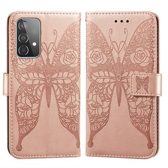 For Samsung Galaxy A52 4G/5G / A52s 5G Imprinted Rose Flower Butterflies Pattern Leather Wallet Stand Case
