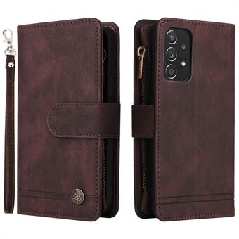 Scratch-proof Stripes Imprinted Skin-touch Wallet Stand Leather Cover Card Slots Phone Case with Zipper Pocket for Samsung Galaxy A52 4G/5G/A52s 5G