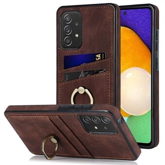 For Samsung Galaxy A52 4G / 5G / A52s 5G Ring Kickstand Phone Cover Retro PU Leather Coated TPU Card Holder Case