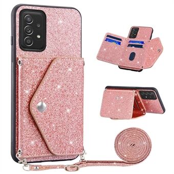 For Samsung Galaxy A52 4G / 5G / A52s 5G Card Holder Kickstand Phone Cover Glitter Leather Coated TPU Case