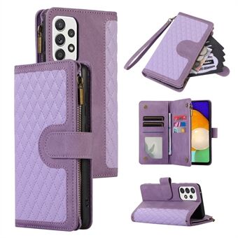 For Samsung Galaxy A52 4G / A52 5G / A52s 5G Zipper Pocket Leather Wallet Phone Case Rhombus Imprinted Stand Cover with 9 Card Slots