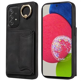 001 For Samsung Galaxy A52 4G / A52s 5G / A52 5G Finger Ring Kickstand Cover PU Leather+TPU Card Holder Phone Case