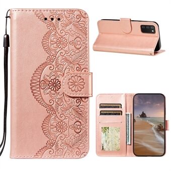 Wallet Leather Phone Stand Case with Flower Vine Imprinting for Samsung Galaxy A02s (EU Version)