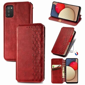 Fashionable Auto-absorbed Rhombus Texture PU Leather Wallet Phone Cover for Samsung Galaxy A02s (EU Version)