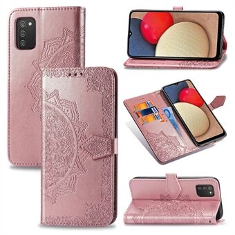 Embossed Mandala Flower PU Leather Case Stand Wallet for Samsung Galaxy A02s (EU Version)
